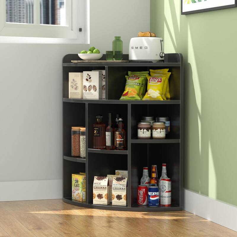 VECELO Corner Cabinet with Charging Station or No Charging Station 3-Tier Bookcase Storage Organizer Triangle Corner Bookcases