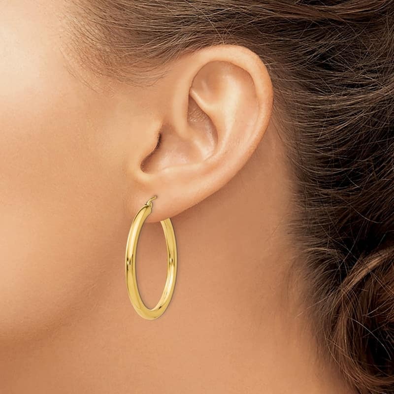 Curata 14k Yellow Gold Polished 3mm Solid Classic Hoop Earrings - 14mm-65mm