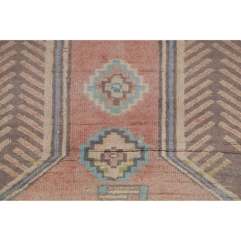 Geometric Ardebil Persian Vintage Runner Rug Hand-Knotted Wool Carpet - 4'4" x 9'6"
