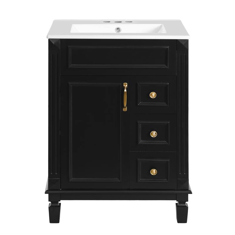 24" Bathroom Vanity With Ceramic Sink,Small Bathroom Sink Cabinet,Modern Cabinet With 2 Drawers And Adjustable Shelf