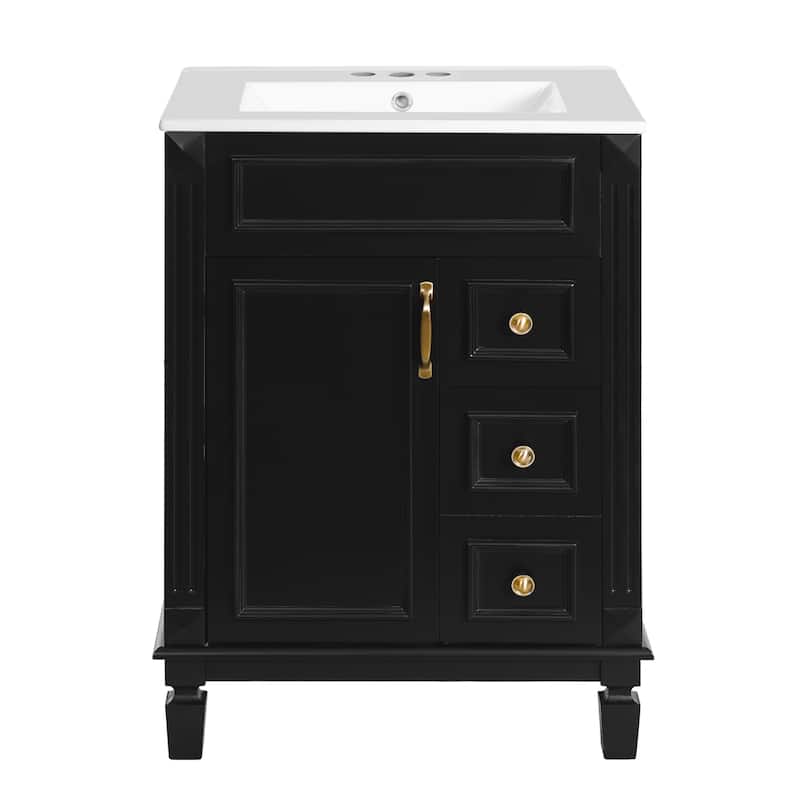 24" Bathroom Vanity with Ceramic Sink Bathroom Storage Cabinet with 2 Drawers and Adjustable Shelf