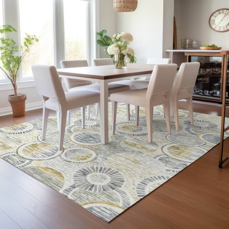 Machine Washable Indoor/Outdoor Contemporary Wheels Chantille Rug