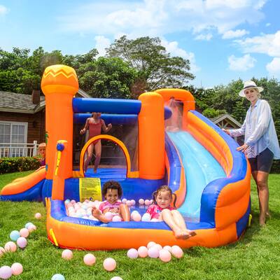 Inflatable Jumper Bounce House Kids Slide Park Jumping Castle Plus Heavy Duty Blower, Water Sprinkler
