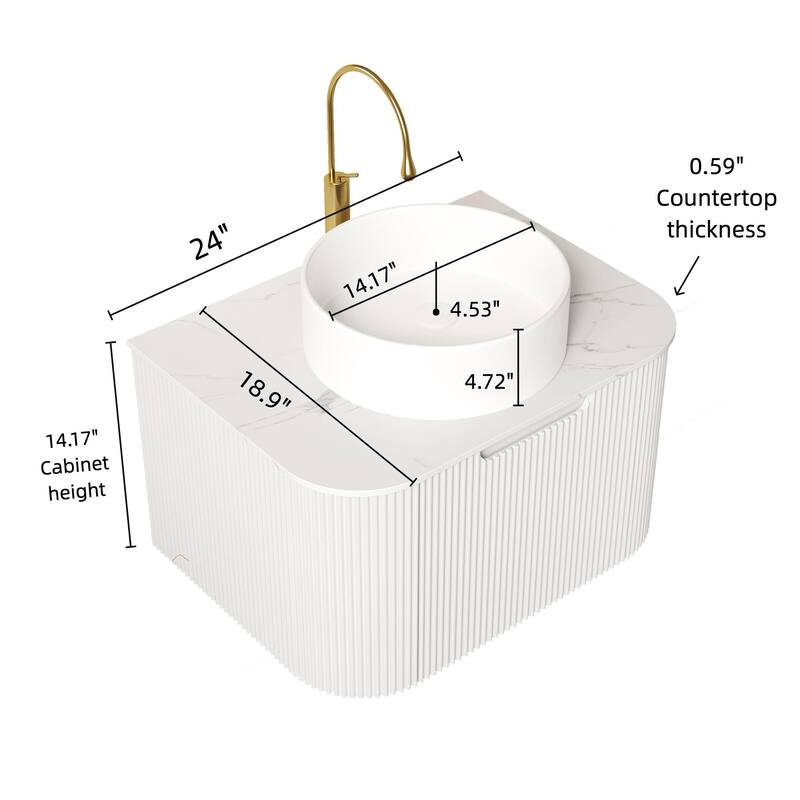 Wall Mounted Bathroom with White Round Ceramic Basin and Drawer