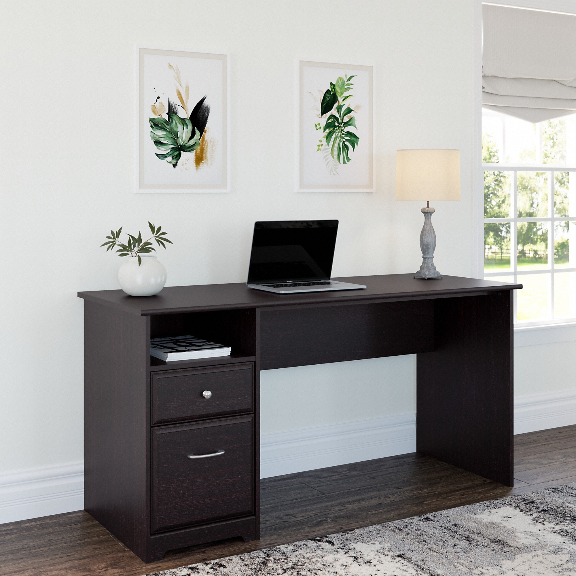 Espresso computer hotsell desk with drawers