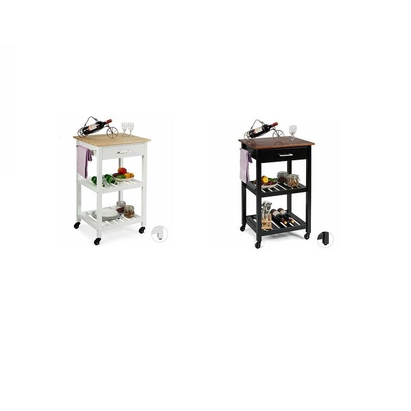 Gymax 2 in 1 Kitchen Trolley Island Cart Seving Cart w/ Open Shelves & Wheels