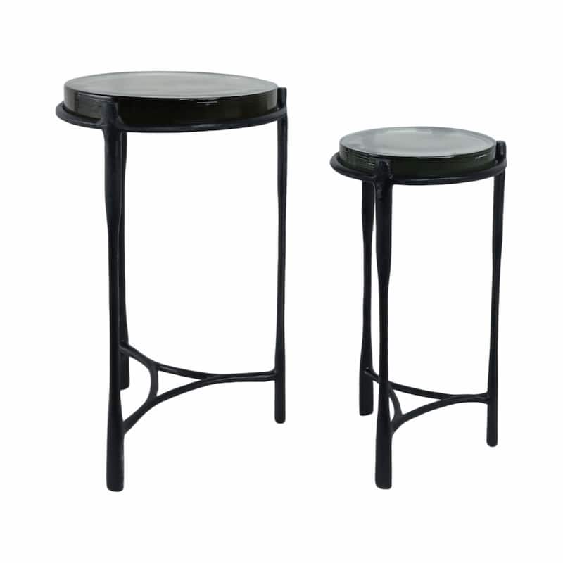 Metal Accent Side Tables Round Top and Frame Modern Design (Set of 2) - 16" x 16" x 26"
