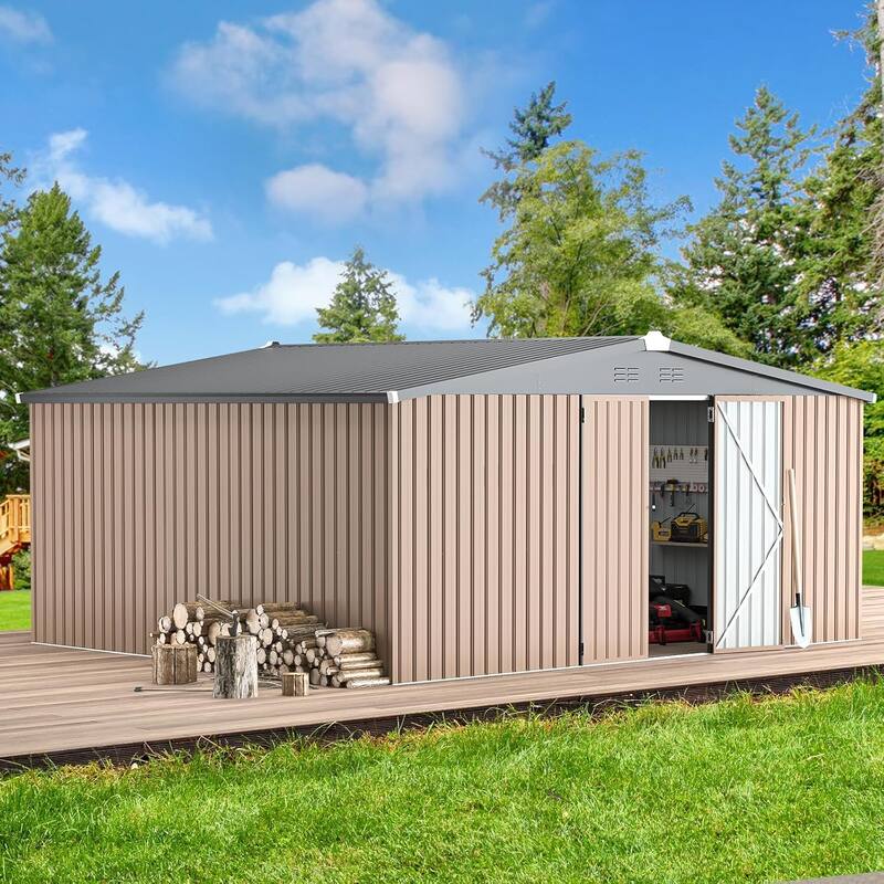 AECOJOY Outdoor Extra Large Storage Metal Shed with Lockable Doors