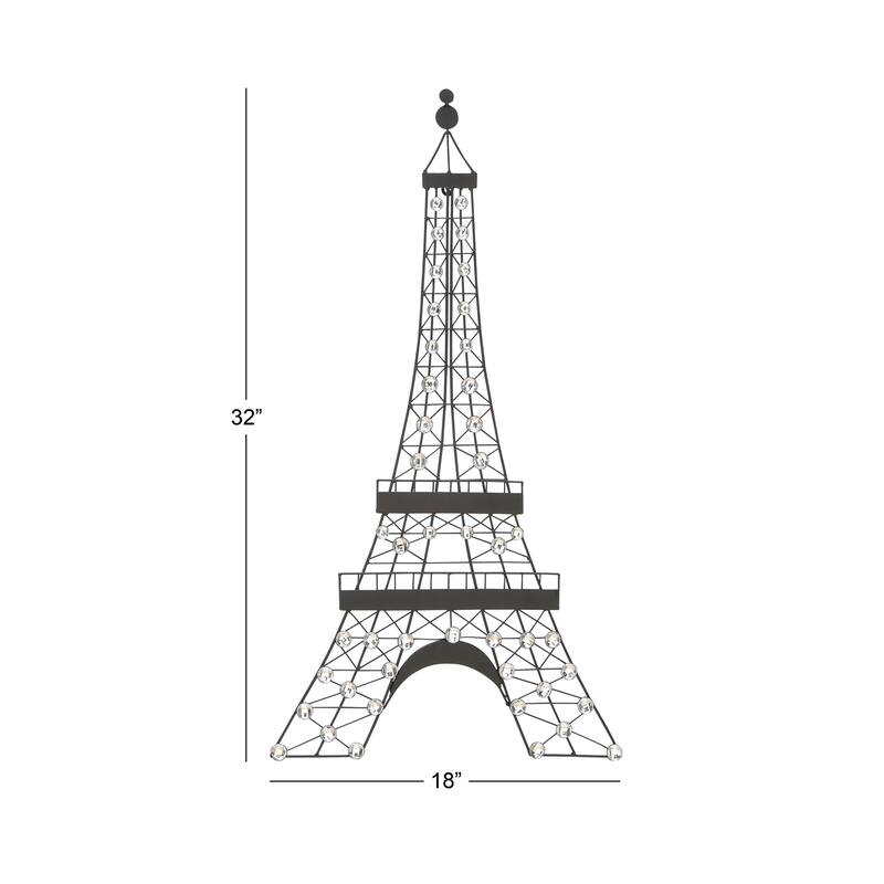 Metal Eiffel Tower 3D Wire Wall Decor with Crystal Embellishments - Black - Roche River Decor