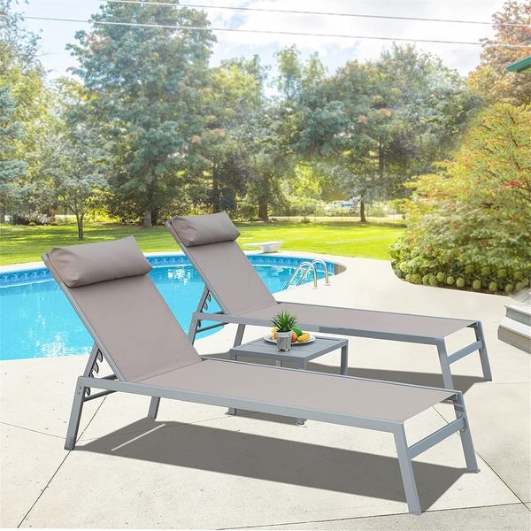 3Piece Outdoor Chaise Lounge with Headrest and 5 Position Adjustable