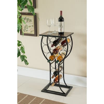 Metal with Marble Finish Top Wine Storage Organizer Display Rack Table