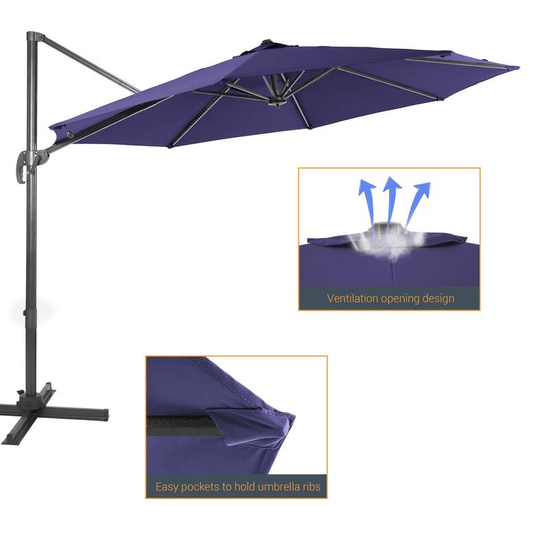 LIVOOSUN 11FT Cantilever Patio Umbrella 240g Solution-Dyed Fabric