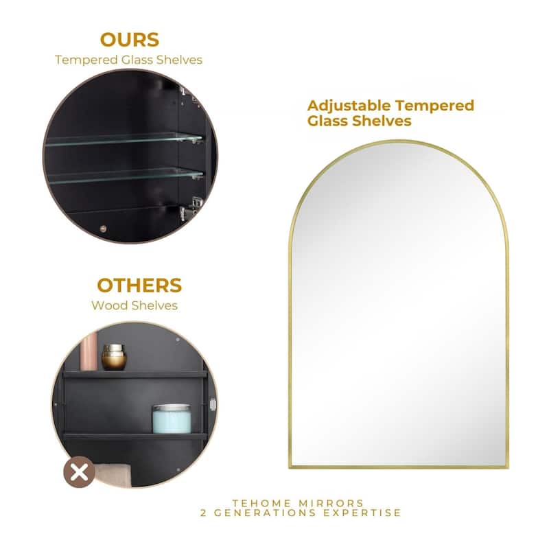 TEHOME Dake Arched Bathroom Medicine Cabinet with Mirror Recessed and Surface Mount Medicine Cabinet Mirror