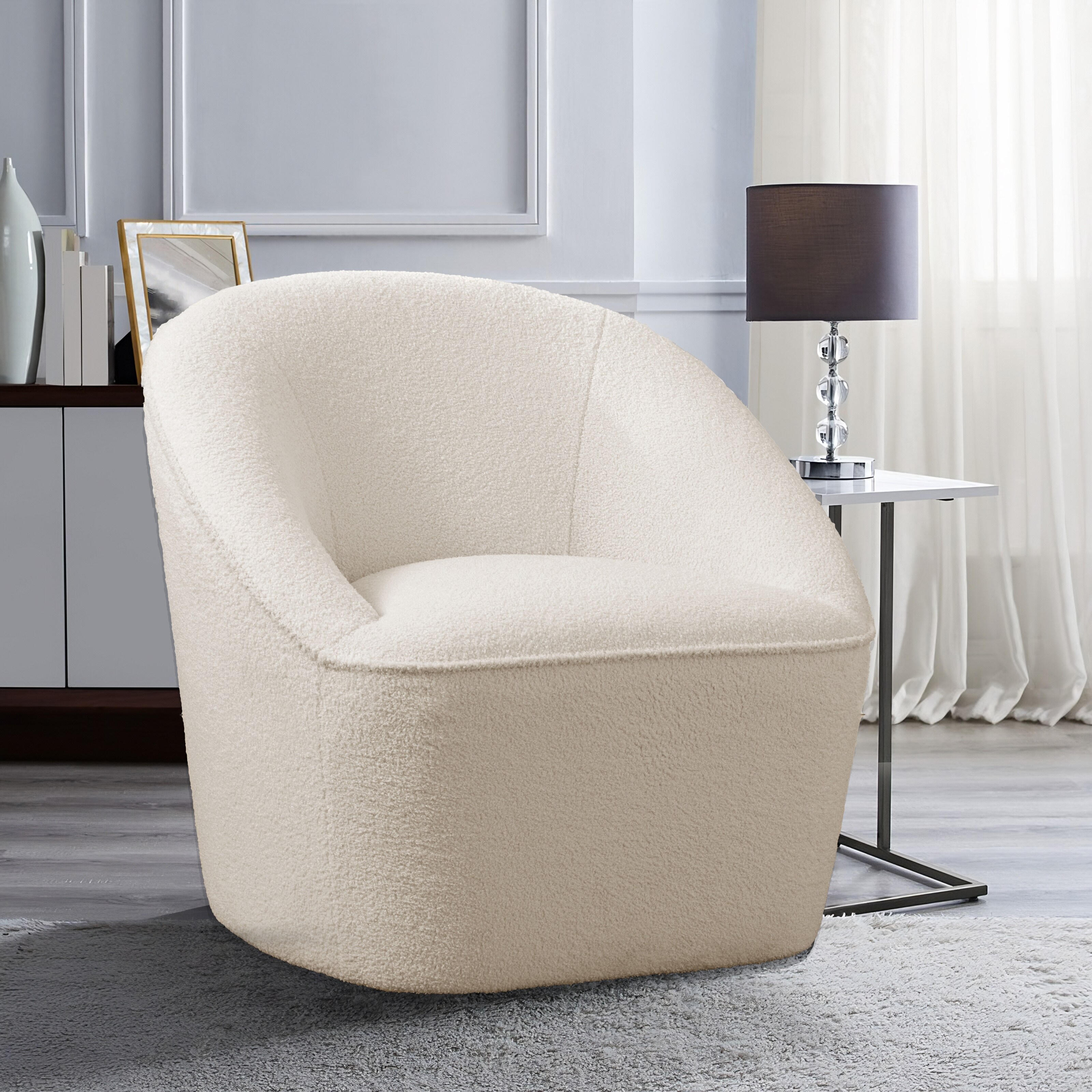 Swivel Barrel Boucle Chair, Comfy Accent Sofa Chair with A Small
