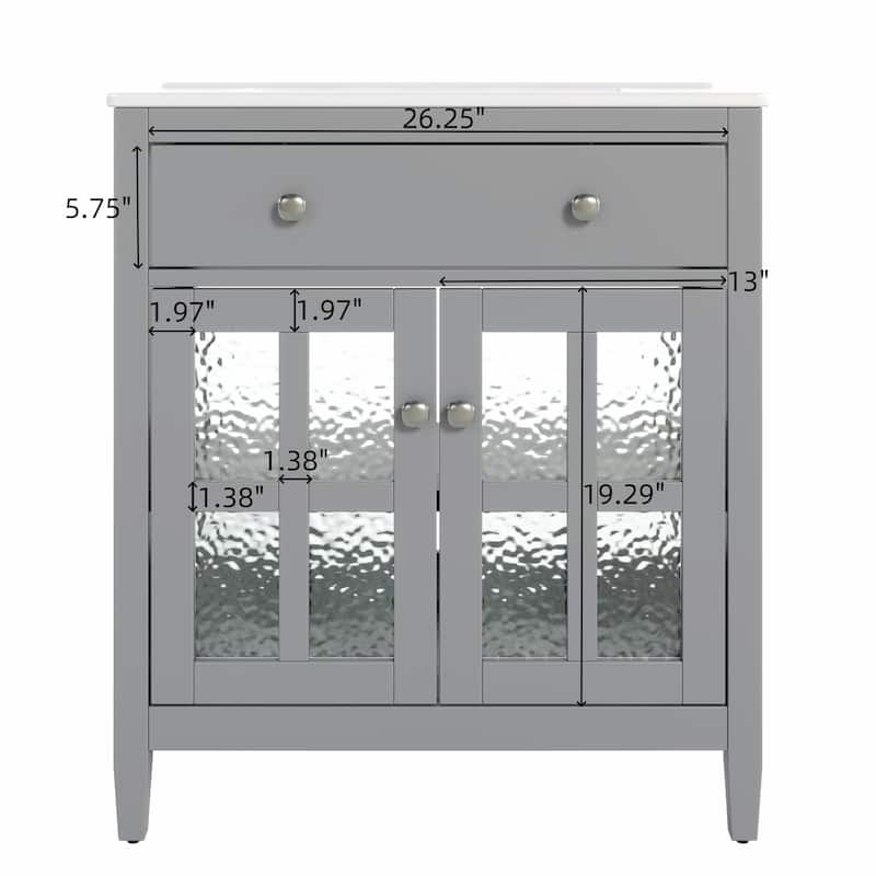30" Bathroom Vanity with Ceramic Sink, Equipped with Adjustable Shelf and Tip-Out Tray