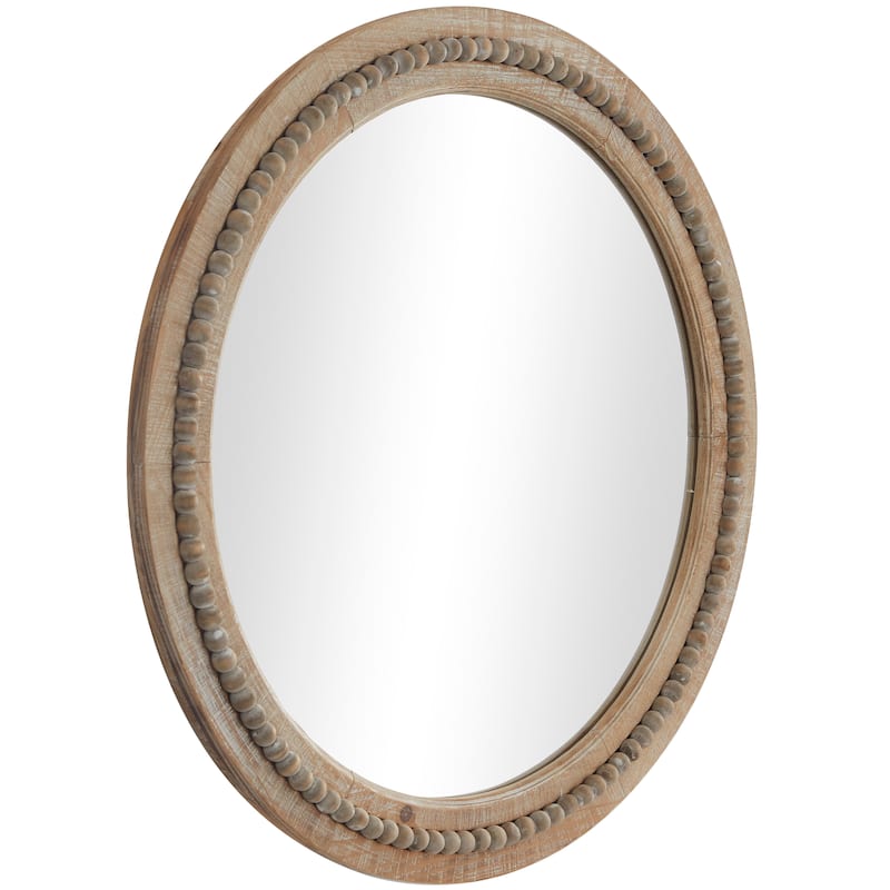 Contemporary Wood Distressed Wall Mirror with Beaded Detailing - Brown or White