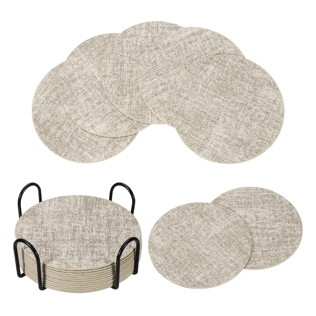 12Pcs Drink Coasters with Holder, 4"x4" Dual Sided Round Coasters