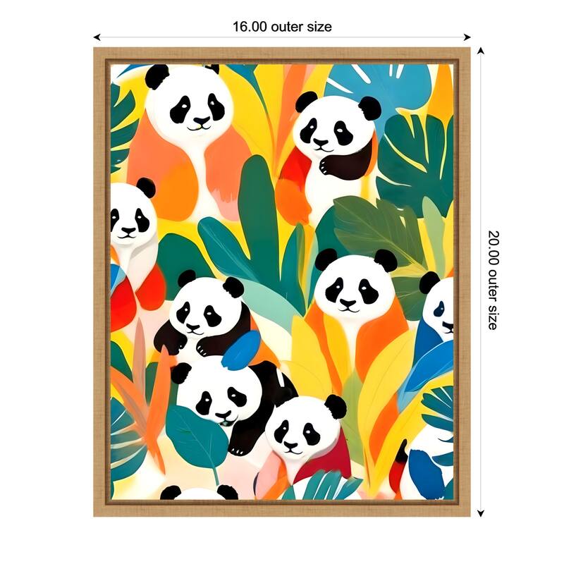 Pandas Tropical by Uma Gokhale Framed Canvas Wall Art - 16 x 20 in