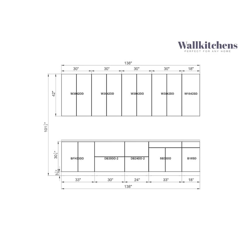 Kitchen Elite Epicure Collection White Matte Color Base Size 11Ft Wide - 138x24