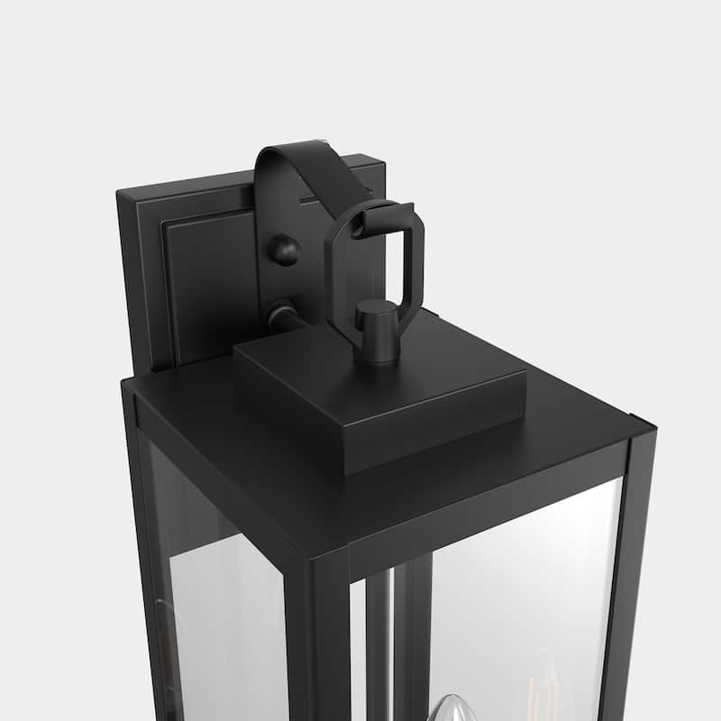 YANSUN Set of 2 Outdoor Wall Lanterns Black 18" Glass Dusk-to-Dawn E12 Candelabra