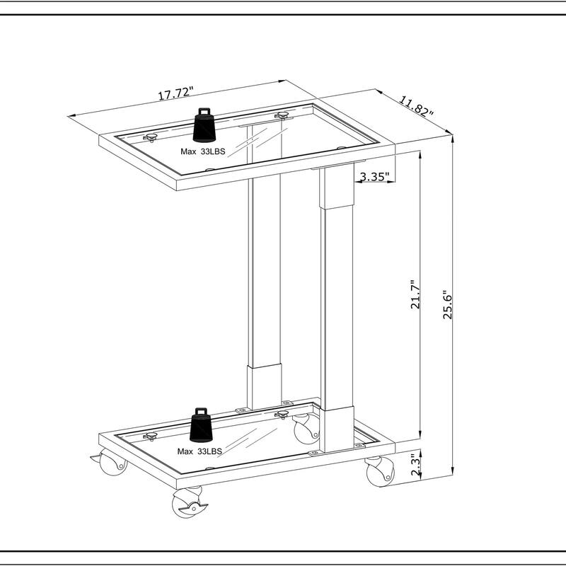 Glass Top C Shape Side Table with Wheels Acrylic Plant End Table for Living Room,Bedroom,Small Spaces
