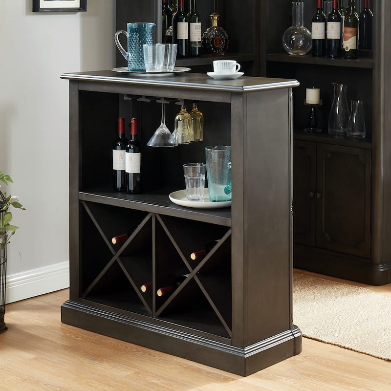 Groenlo Transitional Grey Solid Wood Multi-Storage Standing Bar with Molded Details by Copper Grove