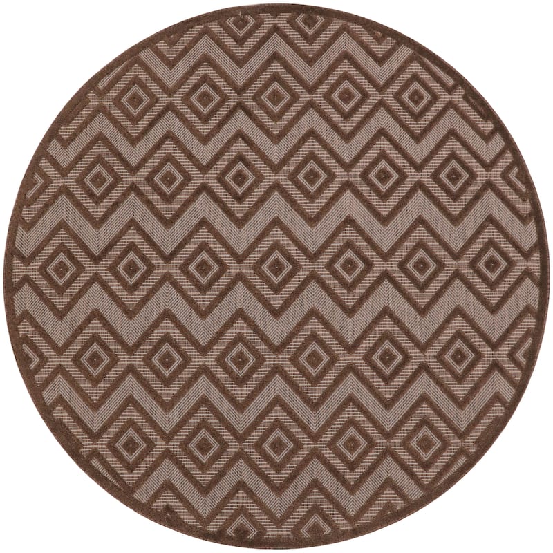 Nourison Versatile Indoor/Outdoor Geometric Flatweave Area Rug - 8' x Round - Brown