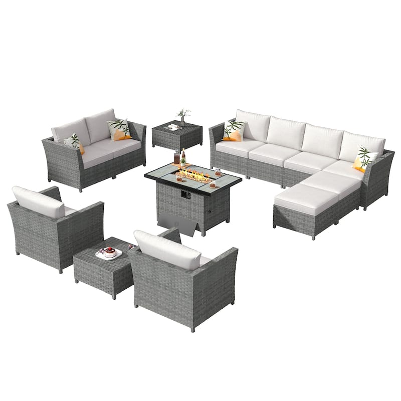 XIZZI 13-piece Patio Furniture Outdoor Wicker Sectional Set with Fire Pit