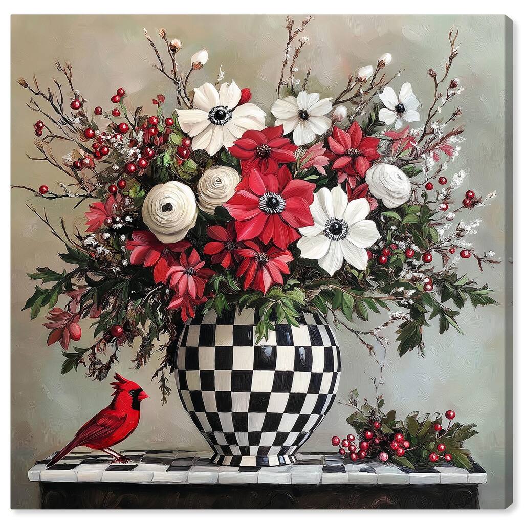 Checkerboard Vase Blooms I Canvas by Art Remedy, Gallery Wrapped