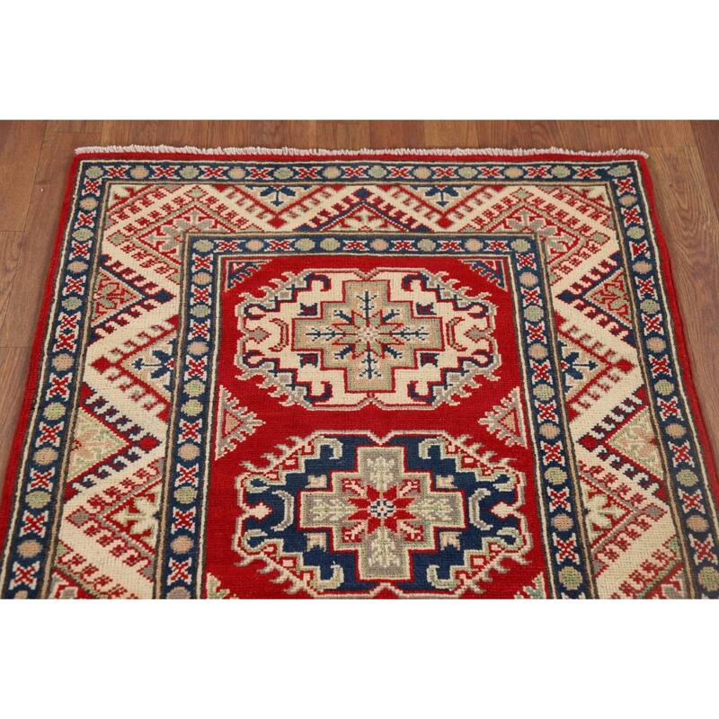 Red Kazak Oriental Runner Rug Hand-Knotted Wool Carpet - 2'9" x 9'3"