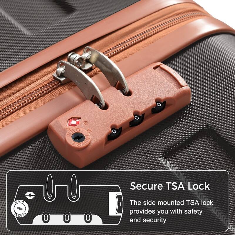 3-Piece, 20, 24, 28-Inch Modern Hard Shell Luggage with TSA Lock and Spinner Wheels, for Boarding Travel, Black+Brown
