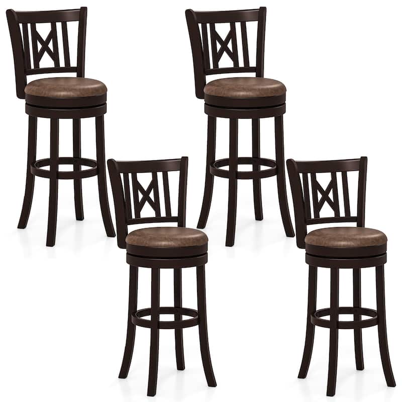 Gymax Set of 4 Bar Stools 30'' Swivel Bar Chairs w/ Footrest Hollowed - Bar Height - Brown - Set of 4