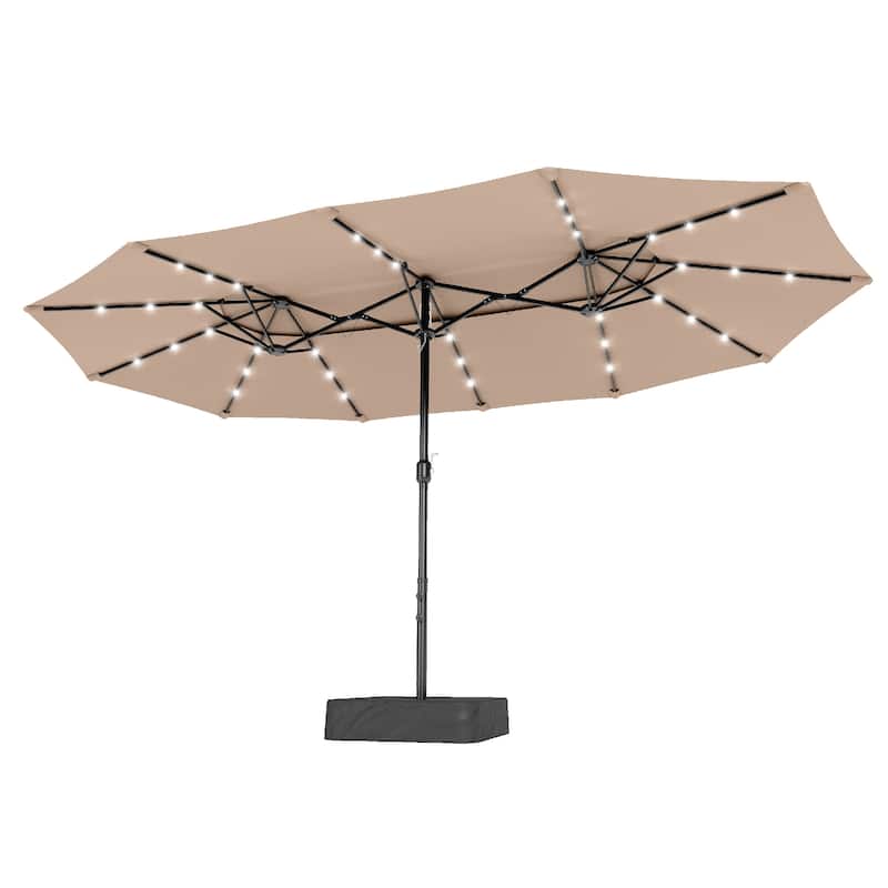 MAISON ARTS 15ft 2-Tier Vented Large Patio Umbrella with Solar Lights, Double-Sided Outdoor Market Umbrellas with Base Included