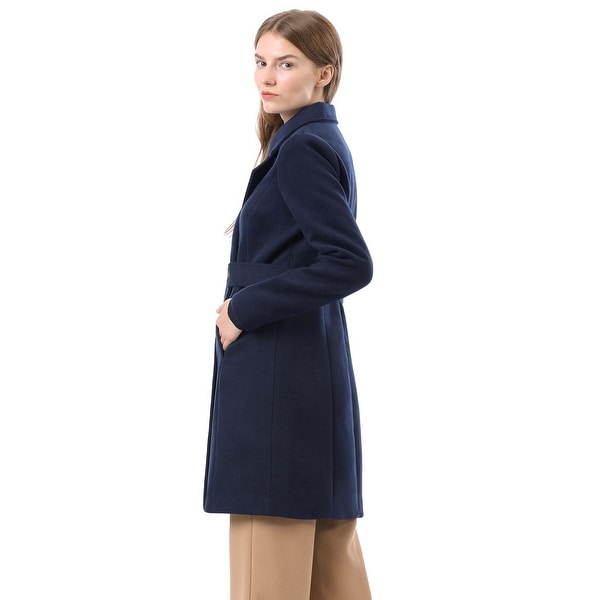 Allegra K Womens Buttoned Notched Collar Long Coat