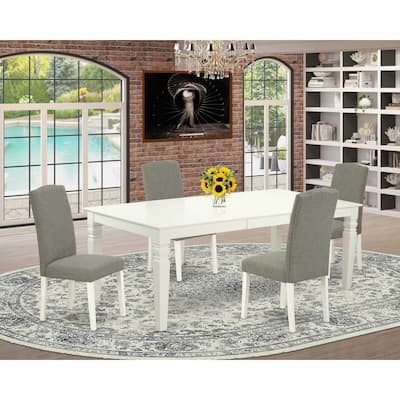 Rectangular Dining Table Set - 5pc Table & 4 Chairs - 66/84 Inch Table with Leaf - Linen White Legs