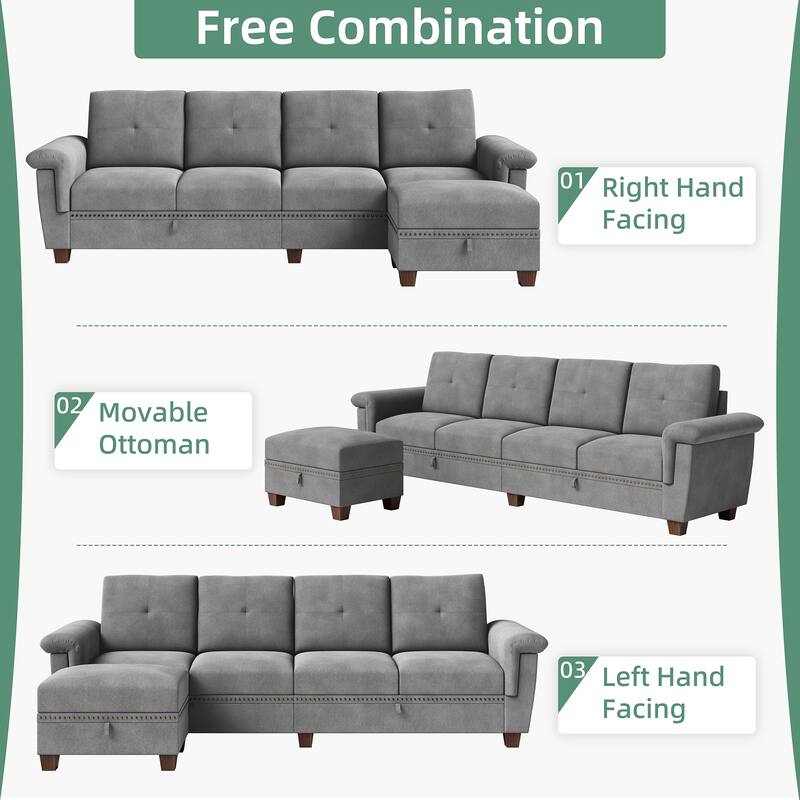 108'' Convertible Sectional Sofa with Seat Storage