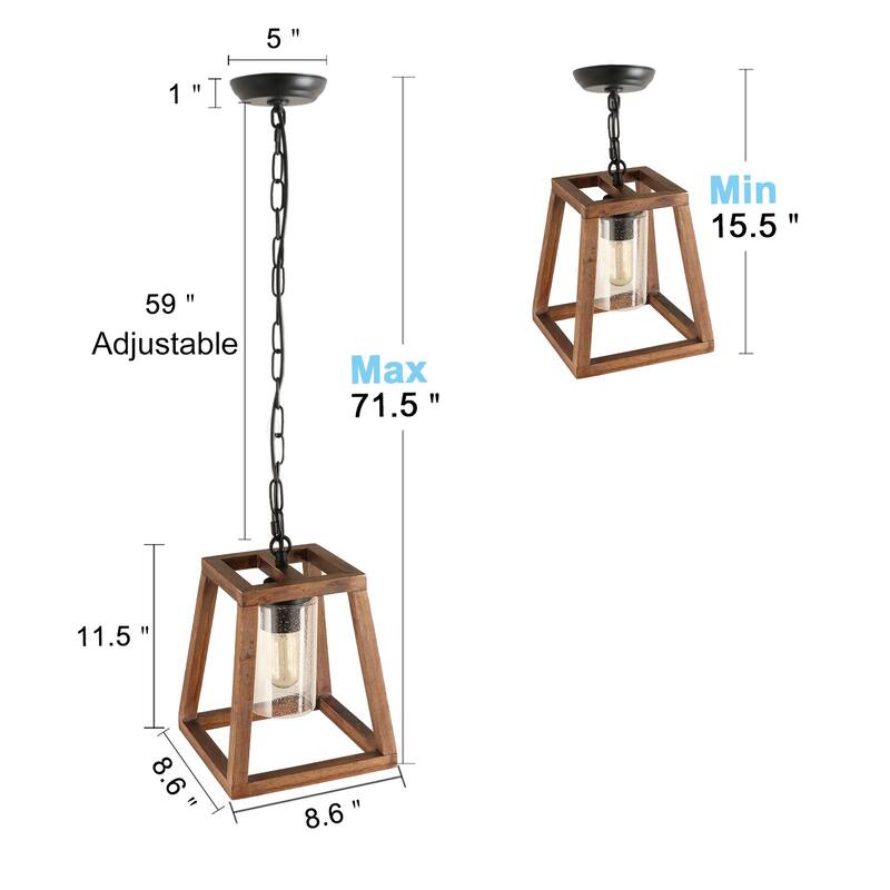 Anmytek Pendant Light Farmhouse Kitchen Wood Chandelier Rustic Hanging Ceiling Light Fixture
