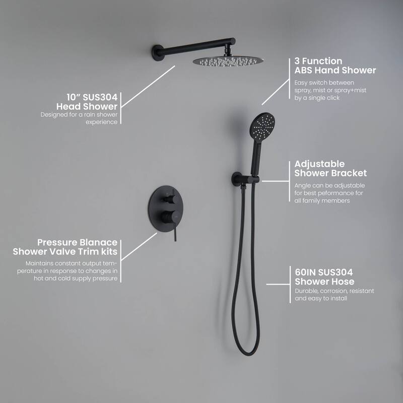 Circular Pressure Balanced 2-Function Shower System with Rough-In Valve