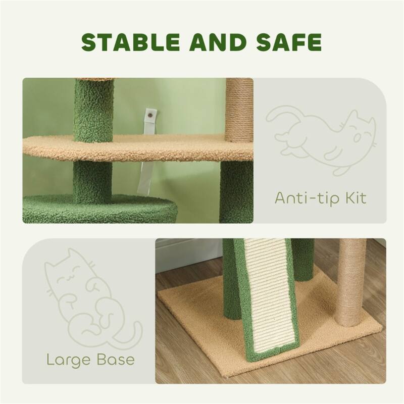 Cat Tree with Scratching Posts, Platforms & Toys - Soft Plush Covering for 1-2 Cats - 18.9" L x 17.3" W x 54.7" H