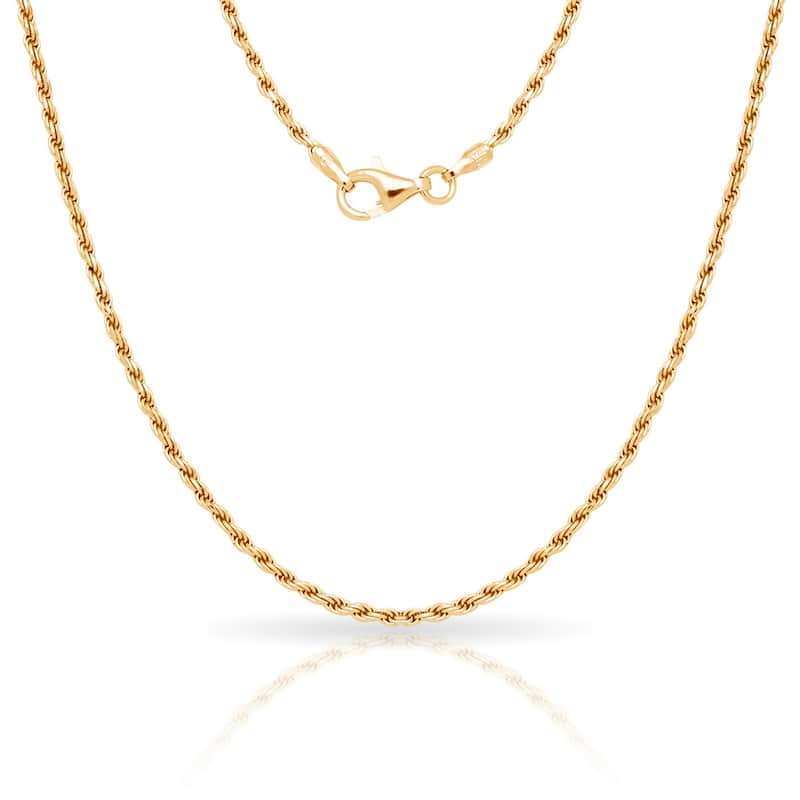 Sterling Silver Italian 2Mm Gold-Plated Diamond-Cut Rope Chain Necklace (16'-30") - Yellow