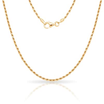 Sterling Silver Italian 2Mm Gold-Plated Diamond-Cut Rope Chain Necklace (16'-30") - Yellow
