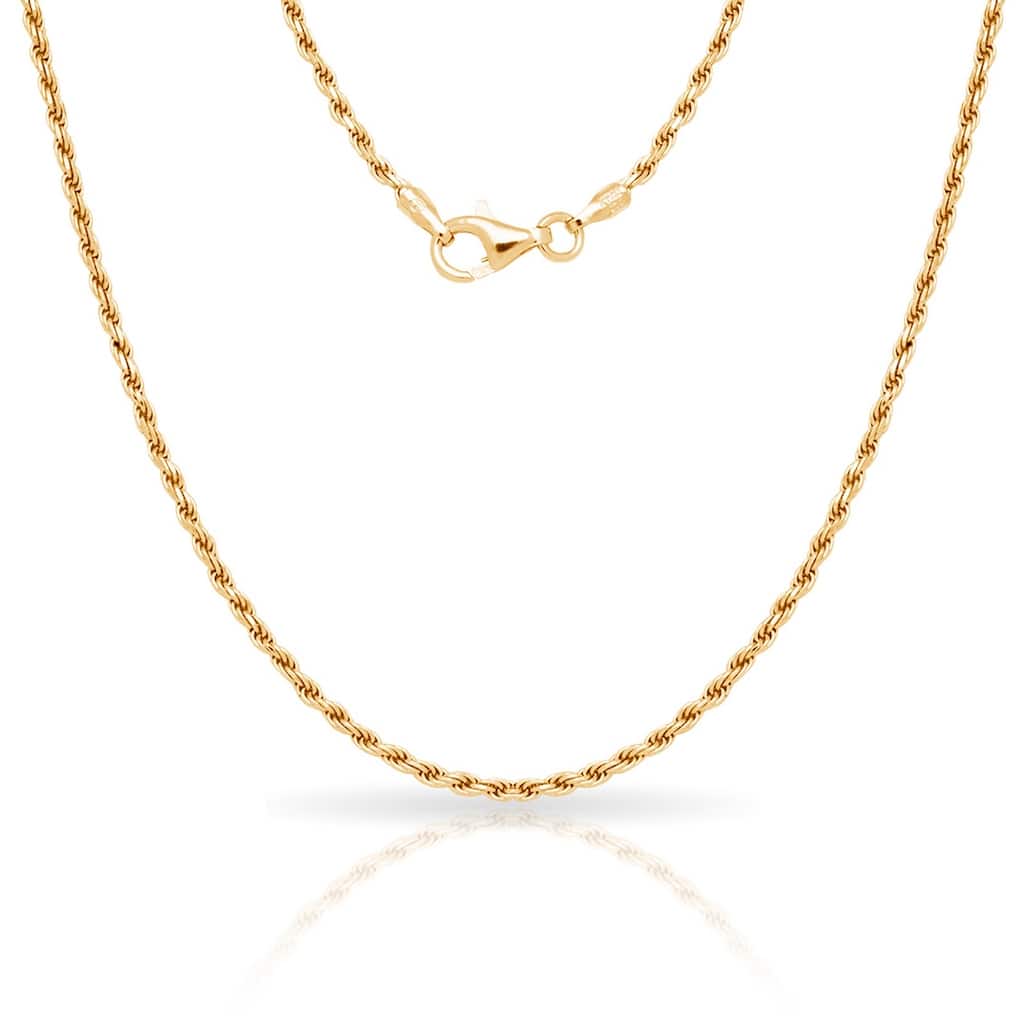 Sterling Silver Italian 2Mm Gold-Plated Diamond-Cut Rope Chain Necklace (16'-30") - Yellow