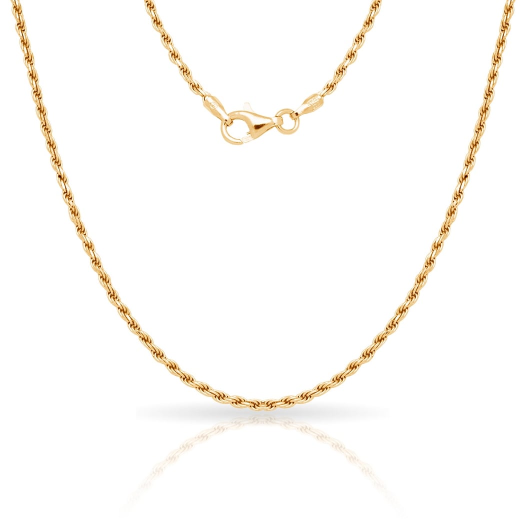 Curata Sterling Silver Italian 2Mm Gold-Plated Diamond-Cut Rope Chain Necklace (16'-30") - Yellow