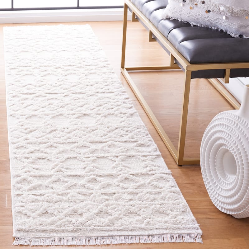 SAFAVIEH Augustine Tahmina Moroccan Boho Fringe Rug - 2' x 9' Runner - Ivory