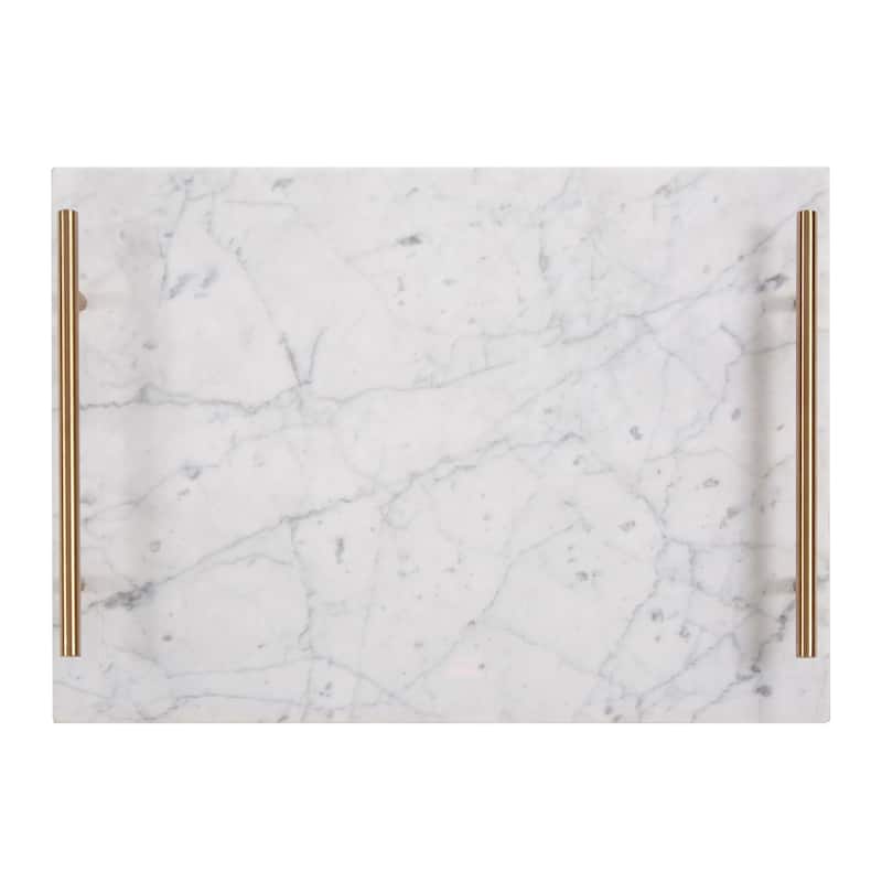 Allan Andrews White Marble Tray with Brushed Brass Handles