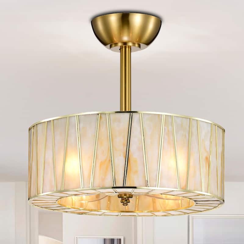 Sorcha Brass Finish Fandelier with Opaque Marbled Shade Remote Contol