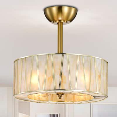 Sorcha Brass Finish Fandelier with Opaque Marbled Shade Remote Contol