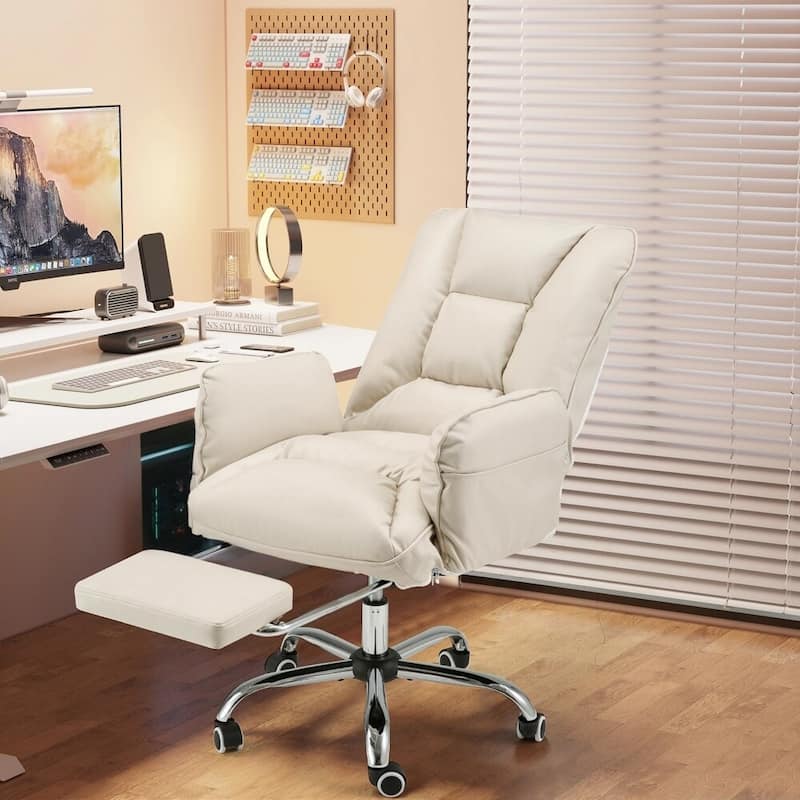 EROMMY Ergonomic Home Office Chair with High Back, Footrest, Lumbar Support, and Adjustable Height - Ideal for Vanity, Gaming