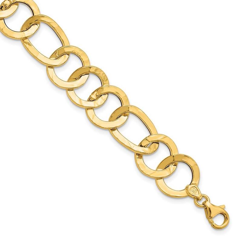 Curata 13.4mm 14k Gold Polished Textured Fancy Link Bracelet 7.75 Inch