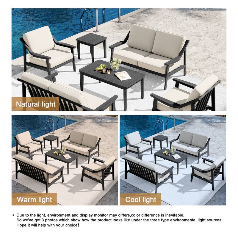 6-piece Adirondack Teak Patio Armchairs Loveseat Seating Conversation Set